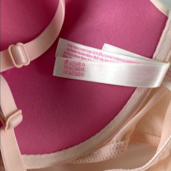 PINK VICTORIA'S SECRET EMBROIDERED BLUSH PINK PUSHUP BRA T BACK 36C SEAMLESS - Picture 9 of 9